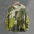 Men's Leaf Embroidery Art Print Casual Knit Crew Neck Sweater