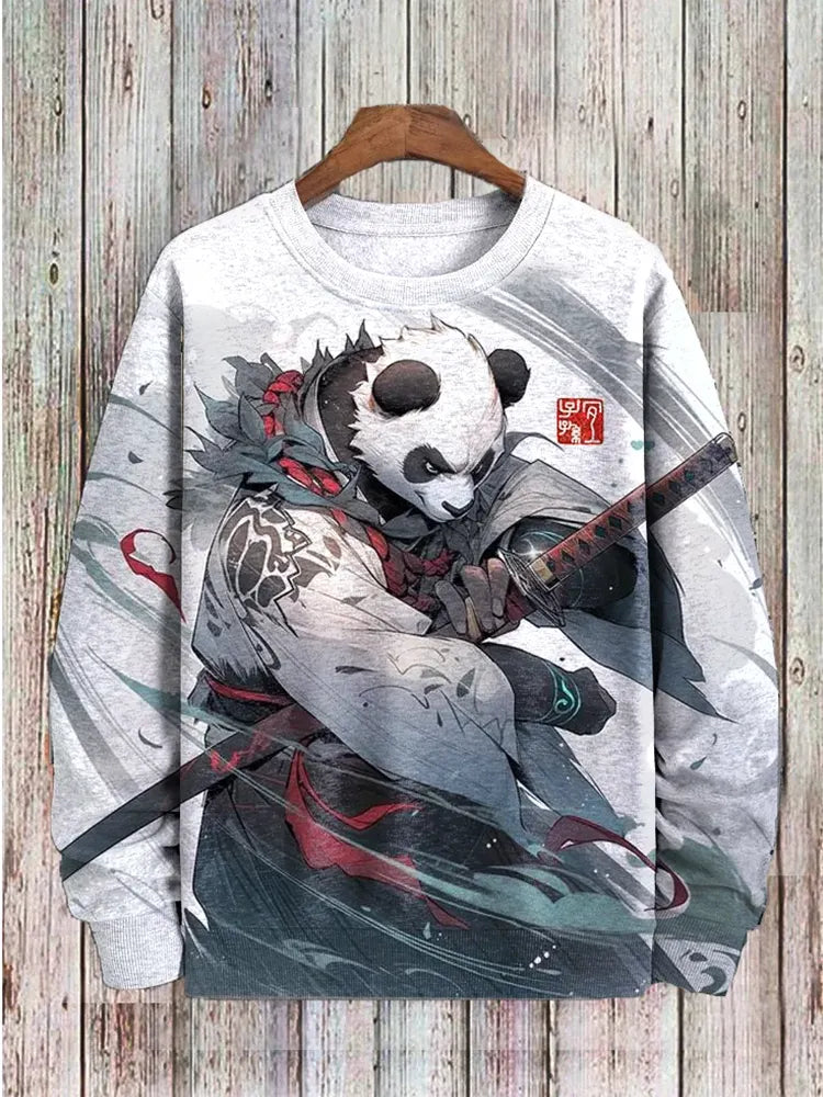 Men's Funny Panda Samurai Japanese Art Printed Sweatshirt
